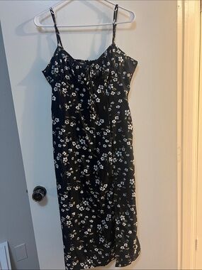 SHEIN Black Midi Dress with White Floral Print
